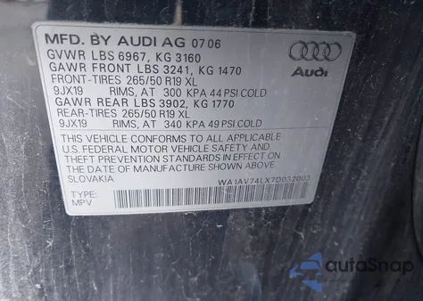 2007 Audi Q7 4.2 from USA, damaged, VIN WA1AV74LX7D032003